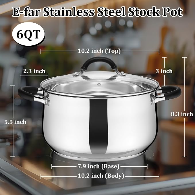 E-far 6 QT Stainless Steel Pot, Stock Cooking Pot - Image 3