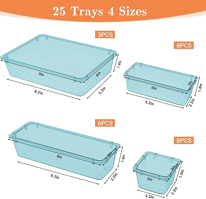 SpaceHacks 25 PCS Plastic Drawer Organizer Set, 4-Size Versatile Organizer - Image 2