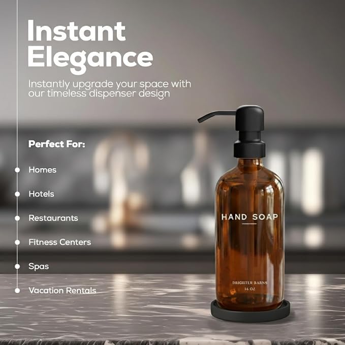 Amber Glass Hand Soap Dispenser Bathroom Set by Brighter Barns - Image 2
