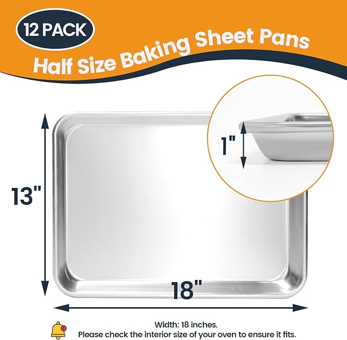 12 Pack Half Size Baking Sheet Pan, Aluminum Commercial Cookie Sheet Pan - Image 5