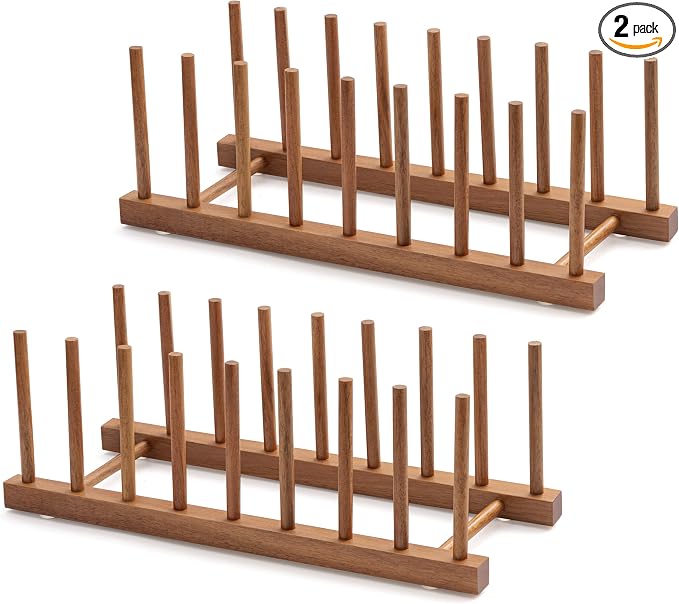 HBlife 2pcs Acacia Wooden Dish Dying Rack Pot Lid Plate Organizer Holder by HBlife
