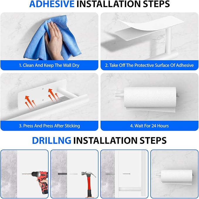 Paper Towel Holder Under Cabinet, Self-Adhesive, No Drilling, Stainless Steel - Image 6