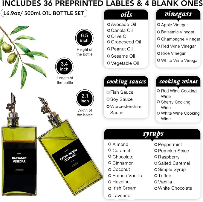 Olive Oil Dispenser Bottle for Kitchen, 16.9oz /500ml Cooking Vinegar Dispenser - Image 3
