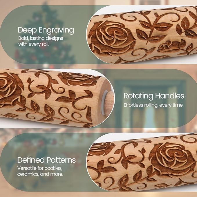 Floral Rose Embossed Rolling Pin - Image 2