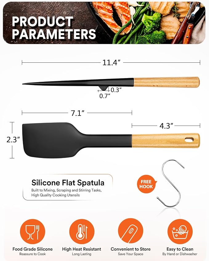 Silicone Heavy-Duty Spatula, Sturdy Bpa-Free Matte Silicone, Wooden Handle - Image 2