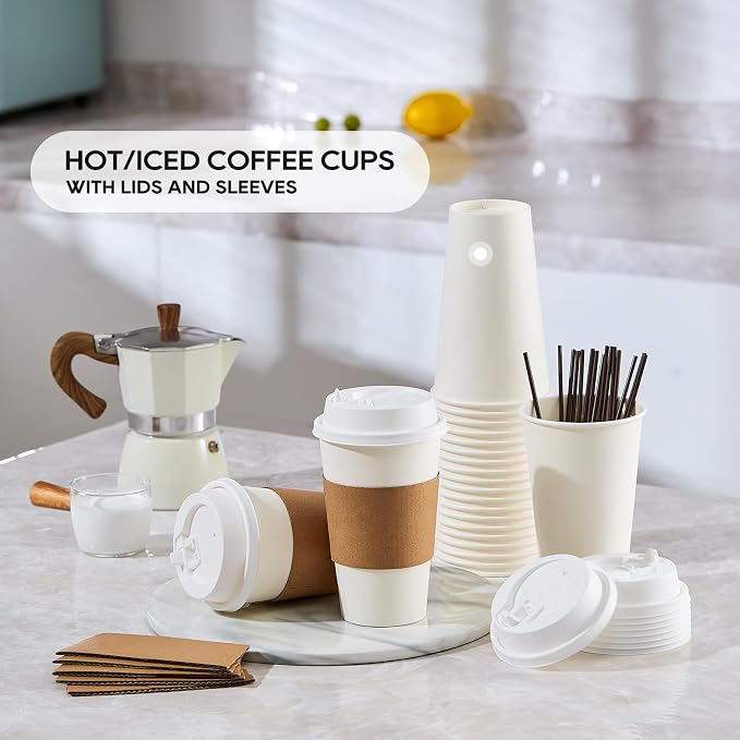 JOLLY PARTY 16 oz Paper Coffee Cups, Disposable Paper Coffee Cup - Image 7