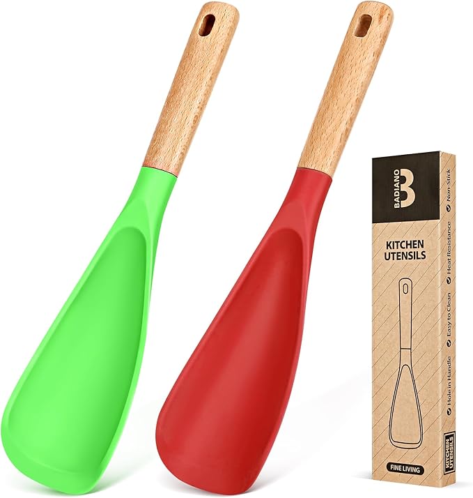 Cooking Spoon for Nonstick Cookwares, Wood Handle Spoon for Mixing, and Scrape by BADIANO