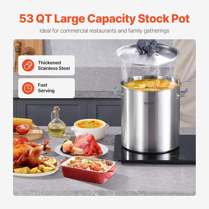 VEVOR Stainless Steel Stockpot, 53 Quart Large Cooking Pots, Cookware Sauce Pot - Image 2