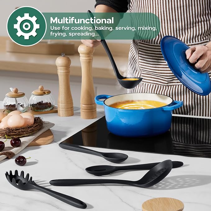 Onader Silicone Cooking Utensils Set, 10 Pieces Black Kitchen Utensils - Image 8