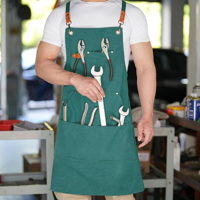Aoomzoon Canvas Aprons for Men Chef Apron, Work Apron - 16oz Heavy Duty Cross - Image 6