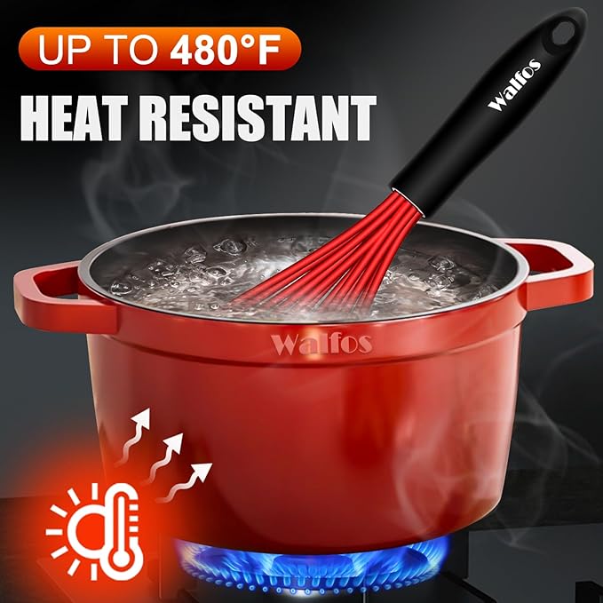 Walfos Whisk, Silicone Whisk Heat Resistant Kitchen Whisks Set of 4- - Image 5