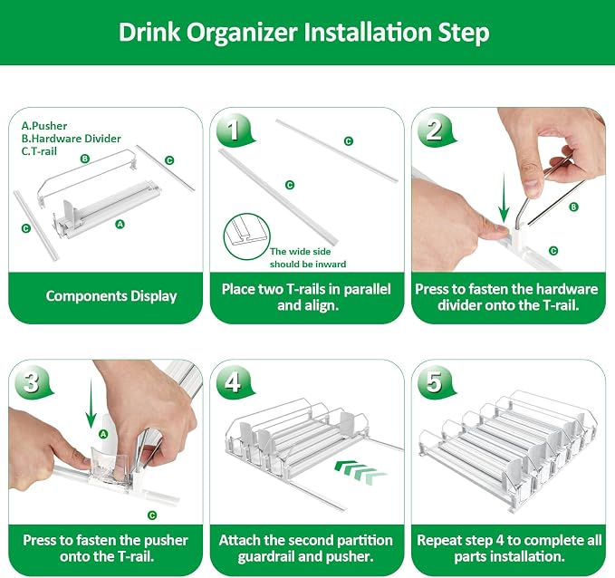 Drink Organizer for Fridge-White Automatic Pusher Glide, 12oz 16oz 20oz-Soda - Image 7