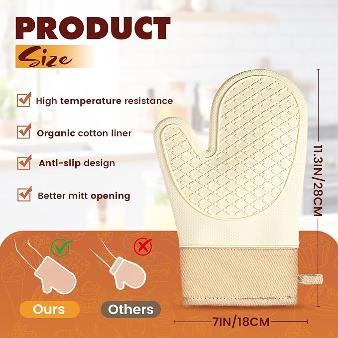 Silicone Oven Mitts, Waterproof Non Slip Grip Oven Gloves - Image 2