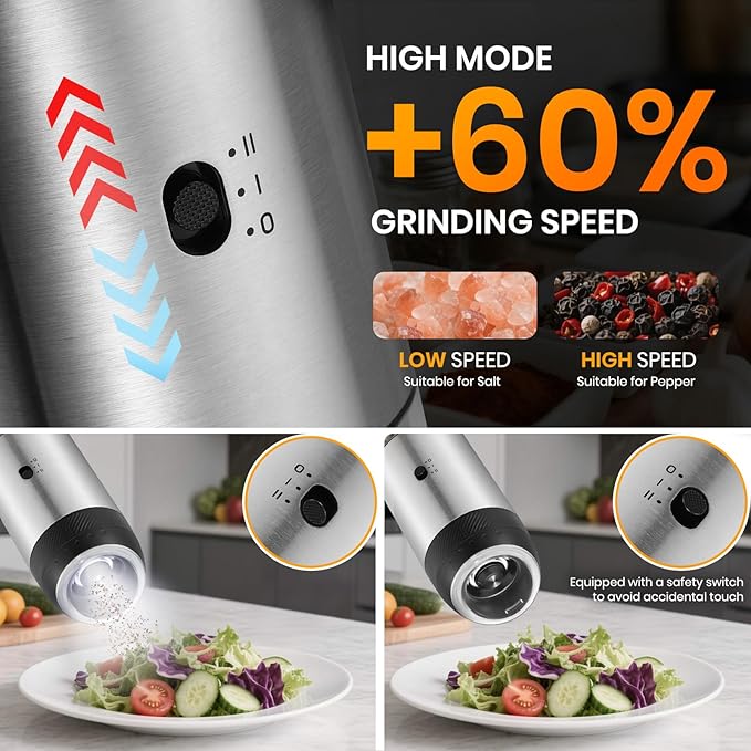 Rechargeable Gravity Electric Salt Grinder Set - Image 4