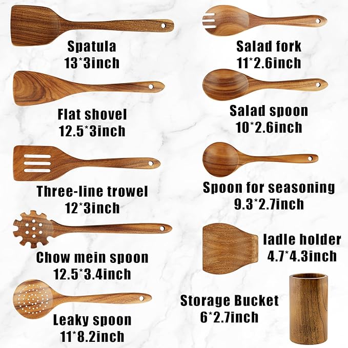 FJNATINH Wooden Spoons for Cooking, Wooden Kitchen Utensils Set for Nonstick - Image 2