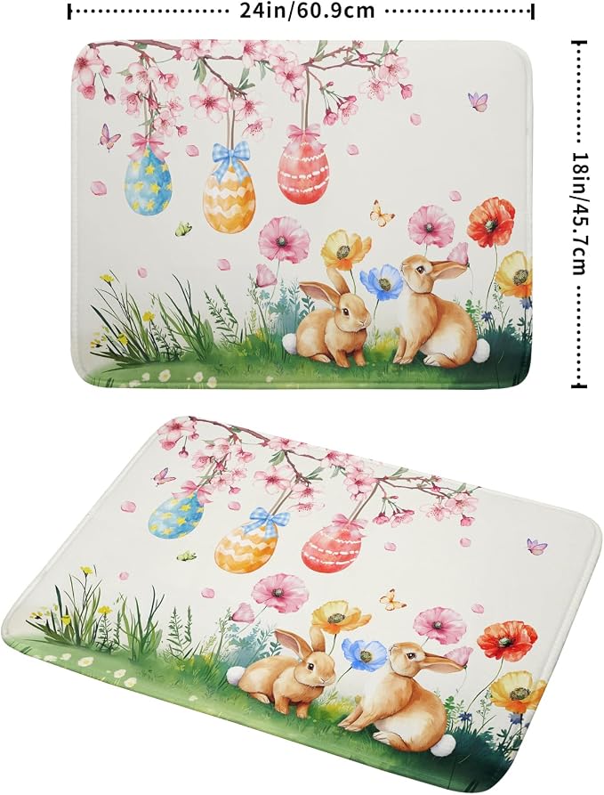 Giwawa Easter Bunny Dish Drying Mat, Spring Rabbits Eggs Hunt Dish Drainer Mats - Image 2