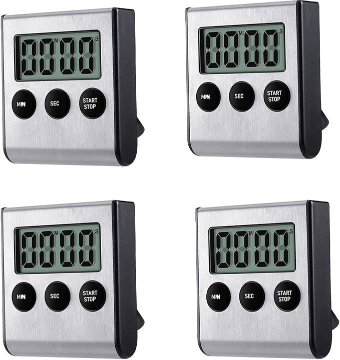 4 Pack Digital Kitchen Timer Magnet, Stainless Steel Cooking Timers by Kyzistn