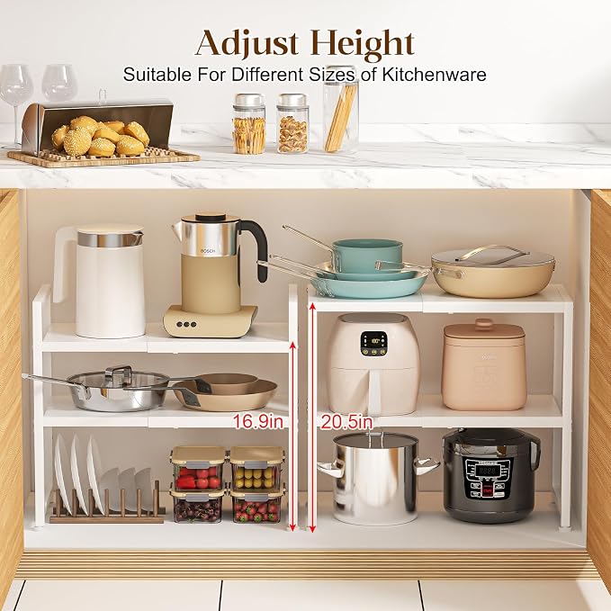 2-Tier Expandable Kitchen Storage Shelf, 150LBS Heavy Duty Metal Shelving Units - Image 6