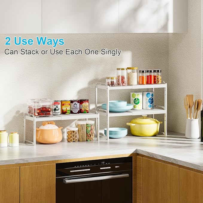 X-cosrack 2 Pack Expandable Kitchen Cabinet Shelf Organizer, Stackable - Image 4