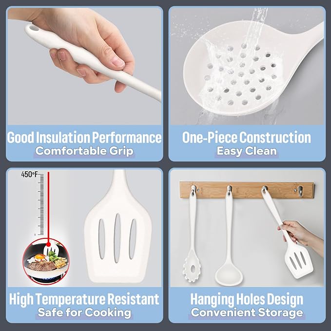 Silicone Kitchen Utensils Set, E-far 23 Pcs White Cooking Utensils Tools - Image 2
