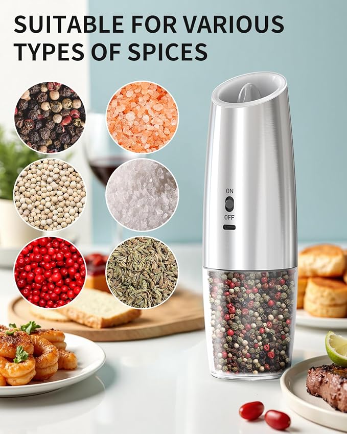 CIRCLE JOY Rechargeable Gravity Electric Salt and Pepper Grinder Set, Stainless - Image 8