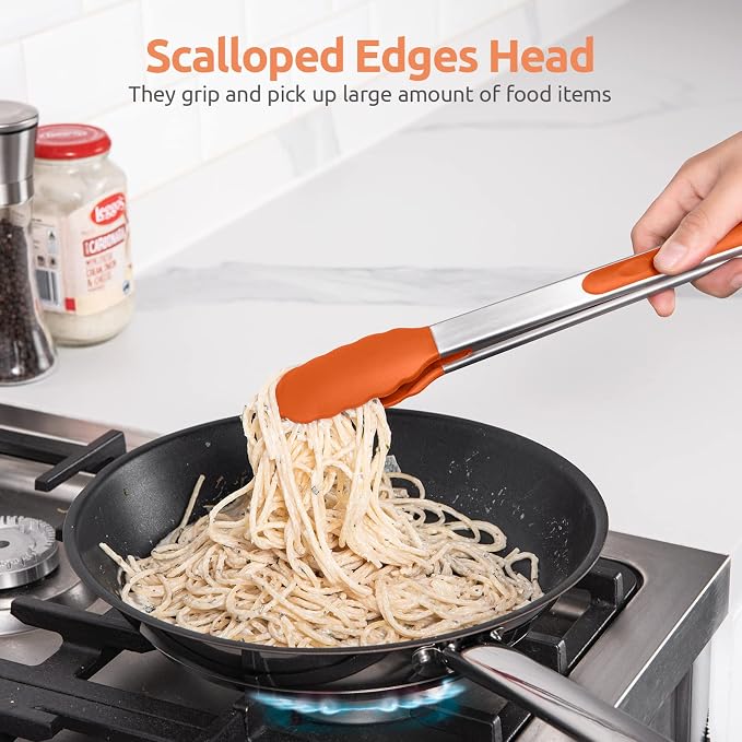 600ºF Heat Resistant Kitchen Tongs: U-Taste 9+12 inch Silicone Cooking Tong Set - Image 4
