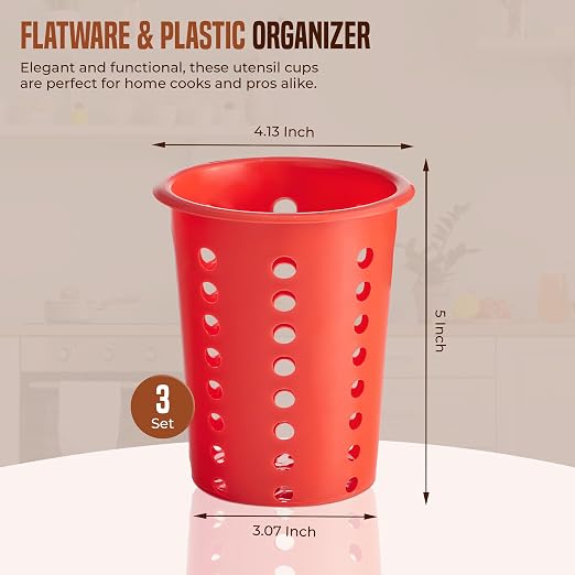 OCS Parts Perforated Utensil Drying Cups | Red | Set of 3 | Plastic Flatware - Image 2