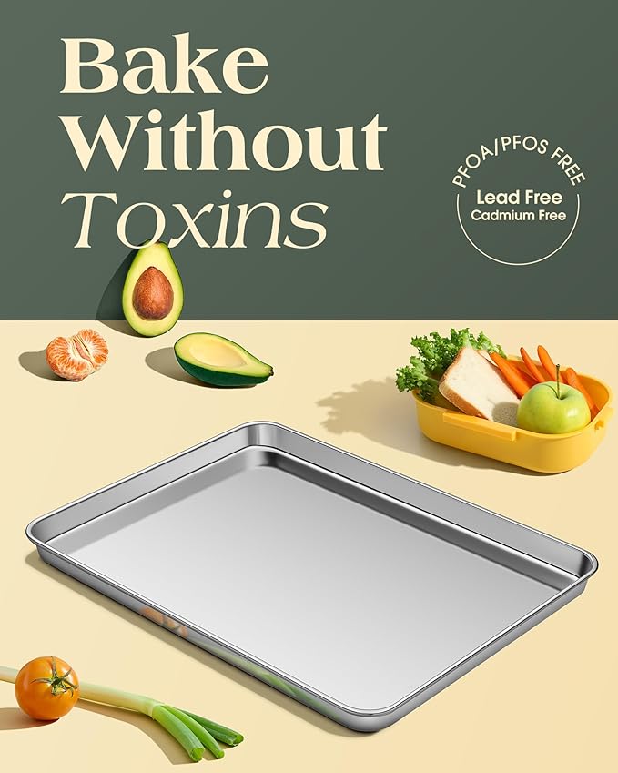 Baking Sheet Set of 2, Commercial Grade Stainless Steel Cookie Sheets - Image 2