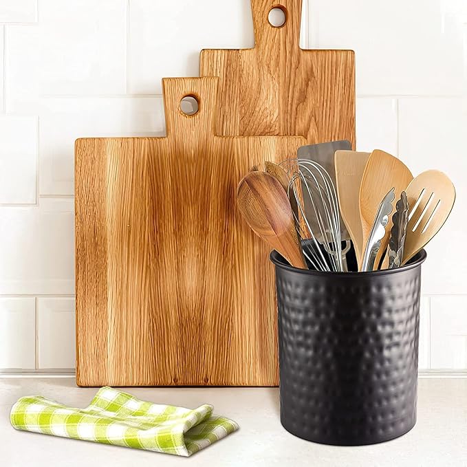 Monarch Abode Kitchen Utensil Holder – Hand Hammered Metal Black Utensil Holder - Image 3