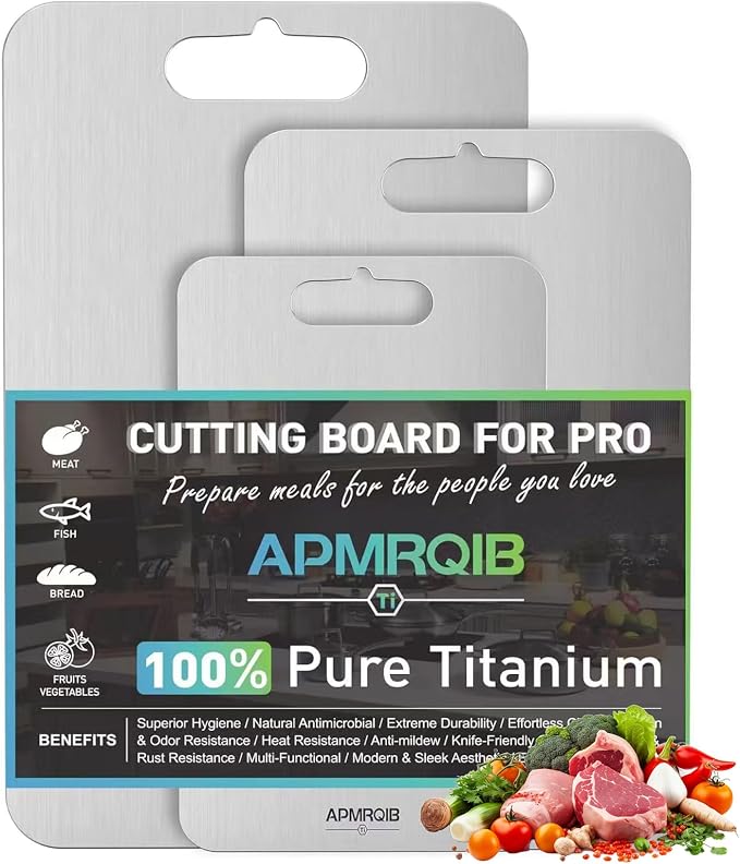 Titanium Cutting Boards for Kitchen, 100% Pure Titanium Cutting Board Set of 3 by APMRQIB