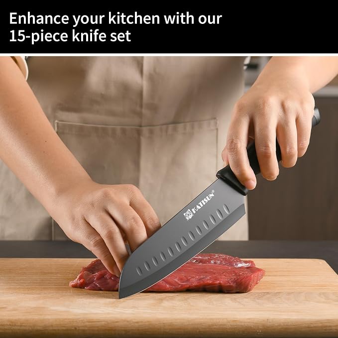15-Piece Stainless Steel Kitchen Knife Set, Built-in Knife Sharpener, - Image 6
