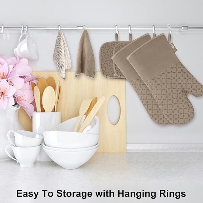 KEGOUU Oven Mitts and Pot Holders 6pcs Set, Kitchen Oven Glove High Heat - Image 3