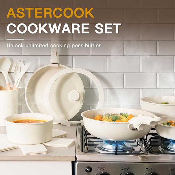 Astercook 21 Pcs Pots and Pans Set Non Stick, Ceramic Cookware Set Detachable - Image 5