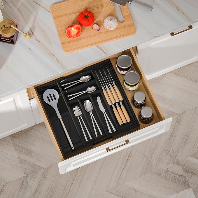 TIOPGHAD Bamboo-Silverware-Drawer-Organizer-Kitchen, Expandable Utensil Holder - Image 8