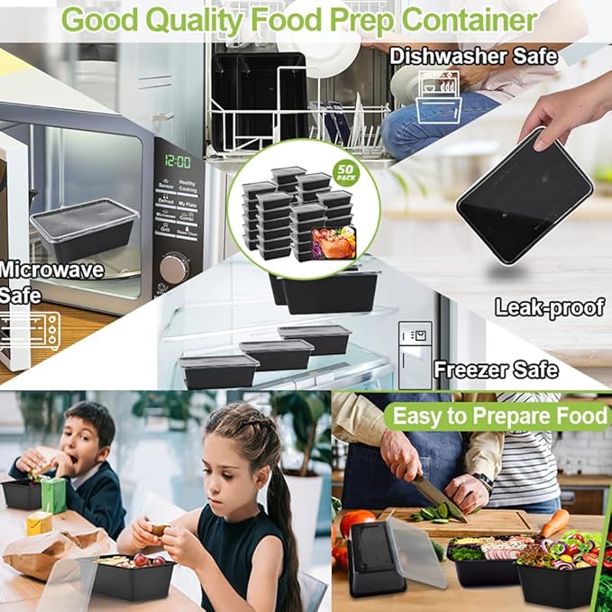 50-Pack Meal Prep Containers, 26 OZ Microwavable Reusable Food Containers - Image 5