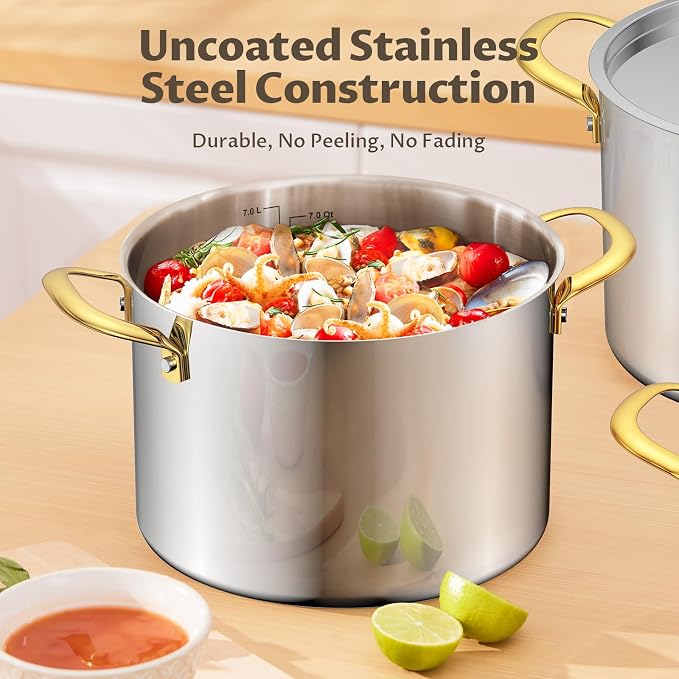 BEZIA 6 Quart Stainless Steel Stock Pot, 0-Coating Healthy Soup Pot - Image 3