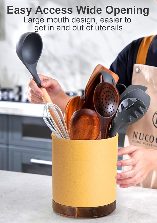 Nucookery 360°Rotating Utensil Holder, 7.2" Large Utensil Crock, Farmhouse - Image 3
