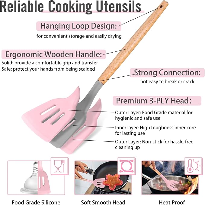 P&P CHEF Silicone Cooking Utensils Set, 8-Piece Kitchen Cooking Utensil - Image 3