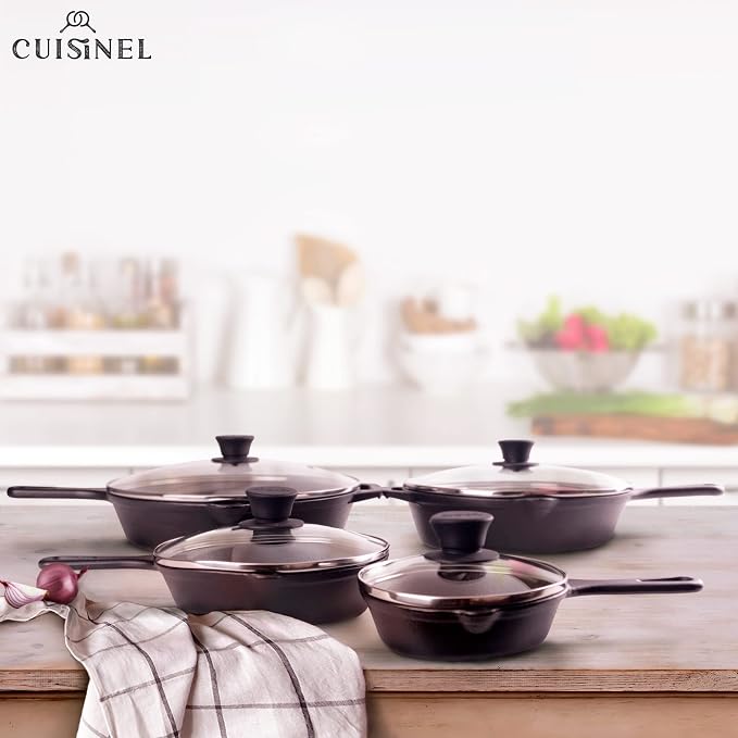 Cuisinel 6"+8"+10+12"-Inch Cast Iron Skillets Set + Glass Lids + Silicone - Image 7