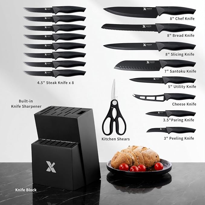 XANAPON 19-Piece Black Kitchen Knife Set - Image 6