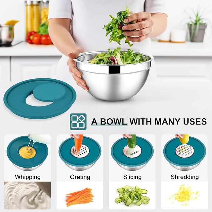E-far Mixing Bowls with Lids Set, 7-Piece Stainless Steel Mixing Bowls with 3 - Image 3