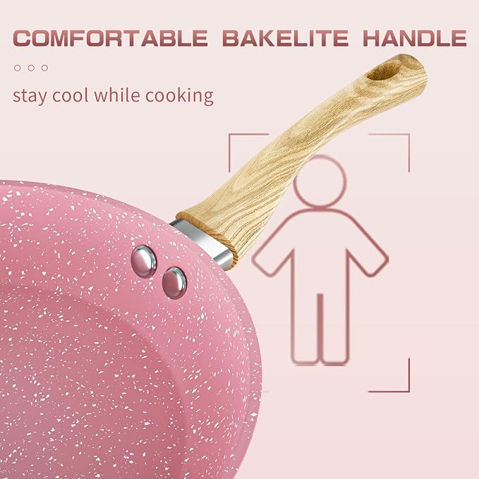 Frying Pan Nonstick, 11 Inch Pink Egg Pan, Non Stick Fry Pan 100% PTFE - Image 2