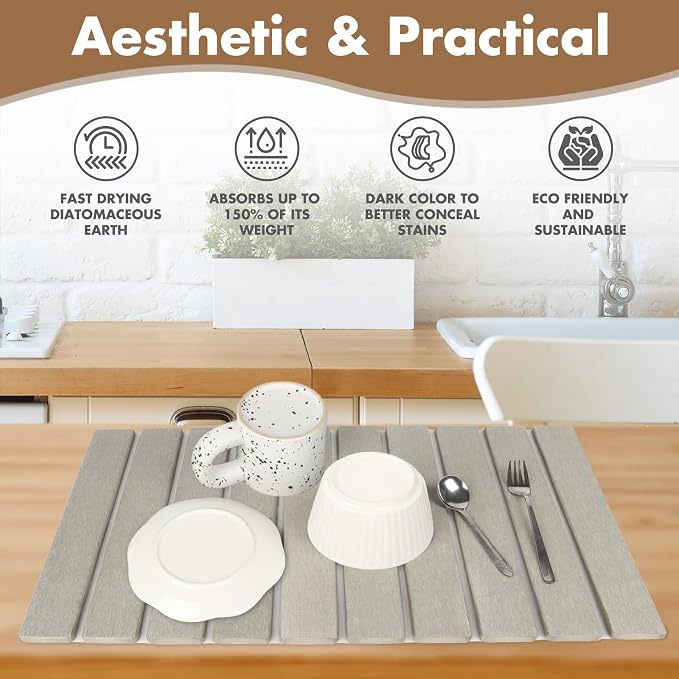 Large Stone Dish Drying Mat for Kitchen Counter, Eco-friendly, Instant Drying - Image 2