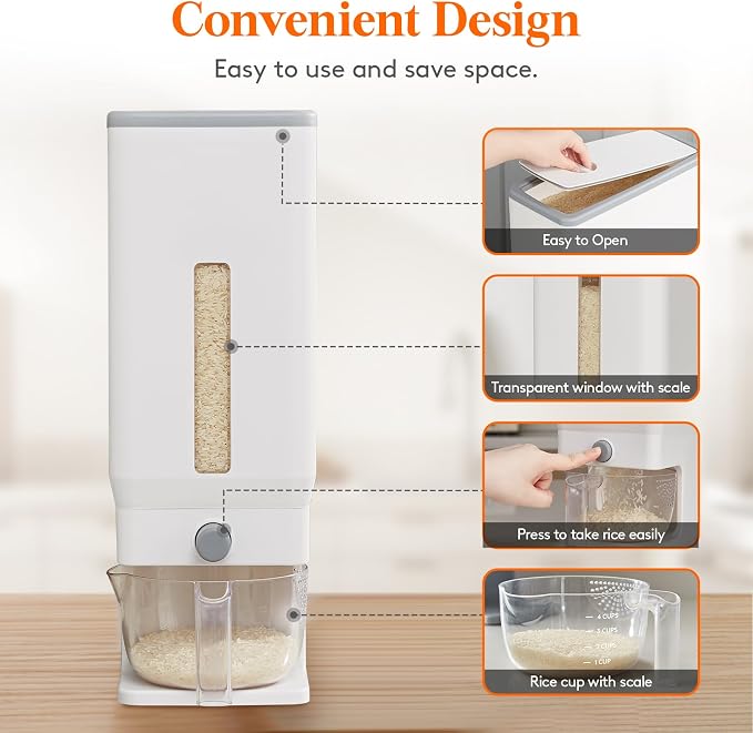 Lifewit 2 Pack Rice Dispenser 25 Lbs, Rice Storage Container Sealed Moisture - Image 4