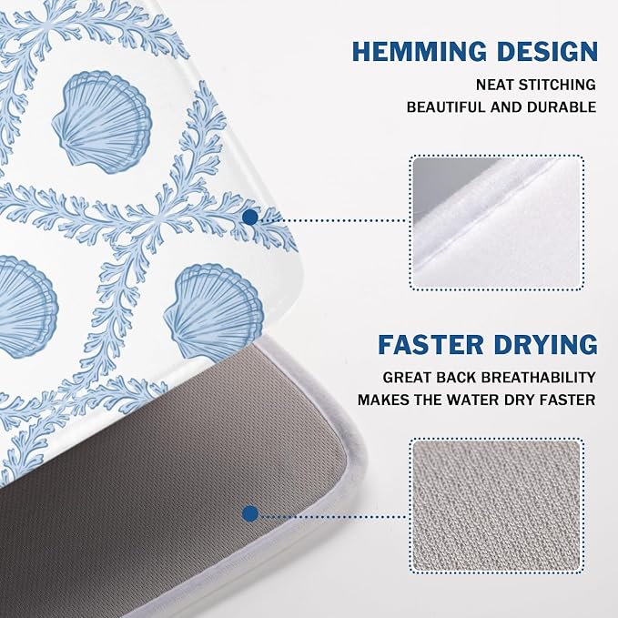 Summer Sea Shell Drying Mat 24x18 Inch, Light Blue Drying Mat - Image 3