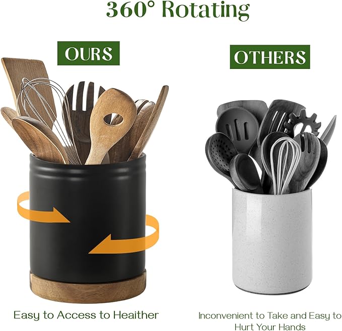 DOWAN 7.6" 360° Rotating Utensil Holder, Kitchen Utensil Holder - Image 5