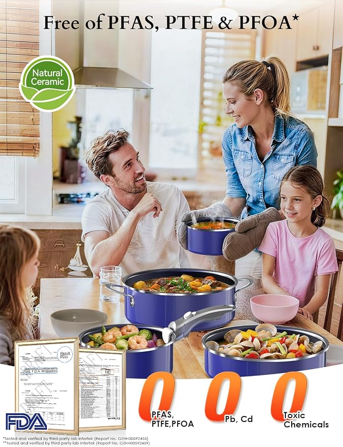 Pro DUXANO 12PC Nonstick Pots and Pans Set&Hybrid 3-Ply Stainless Steel Skillet - Image 6