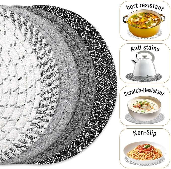 Tidponra Trivet Mats Set for Hot Dishes, 5 Heat Resistant Pot Holders Kitchen - Image 4