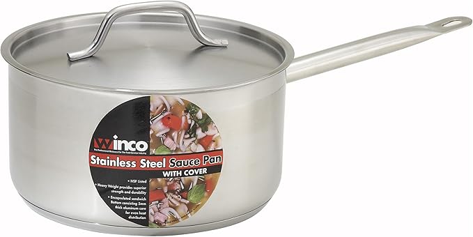 Winco Heavy-Duty Stainless Steel Sauce Pan - Image 2