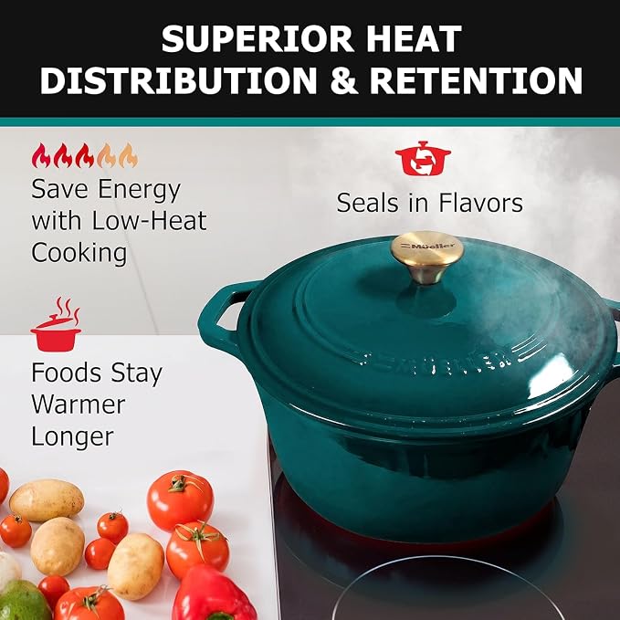 MUELLER HOME 7.5 QT Enameled Cast Iron Dutch Oven, Heavy-Duty Casserole Dish - Image 3